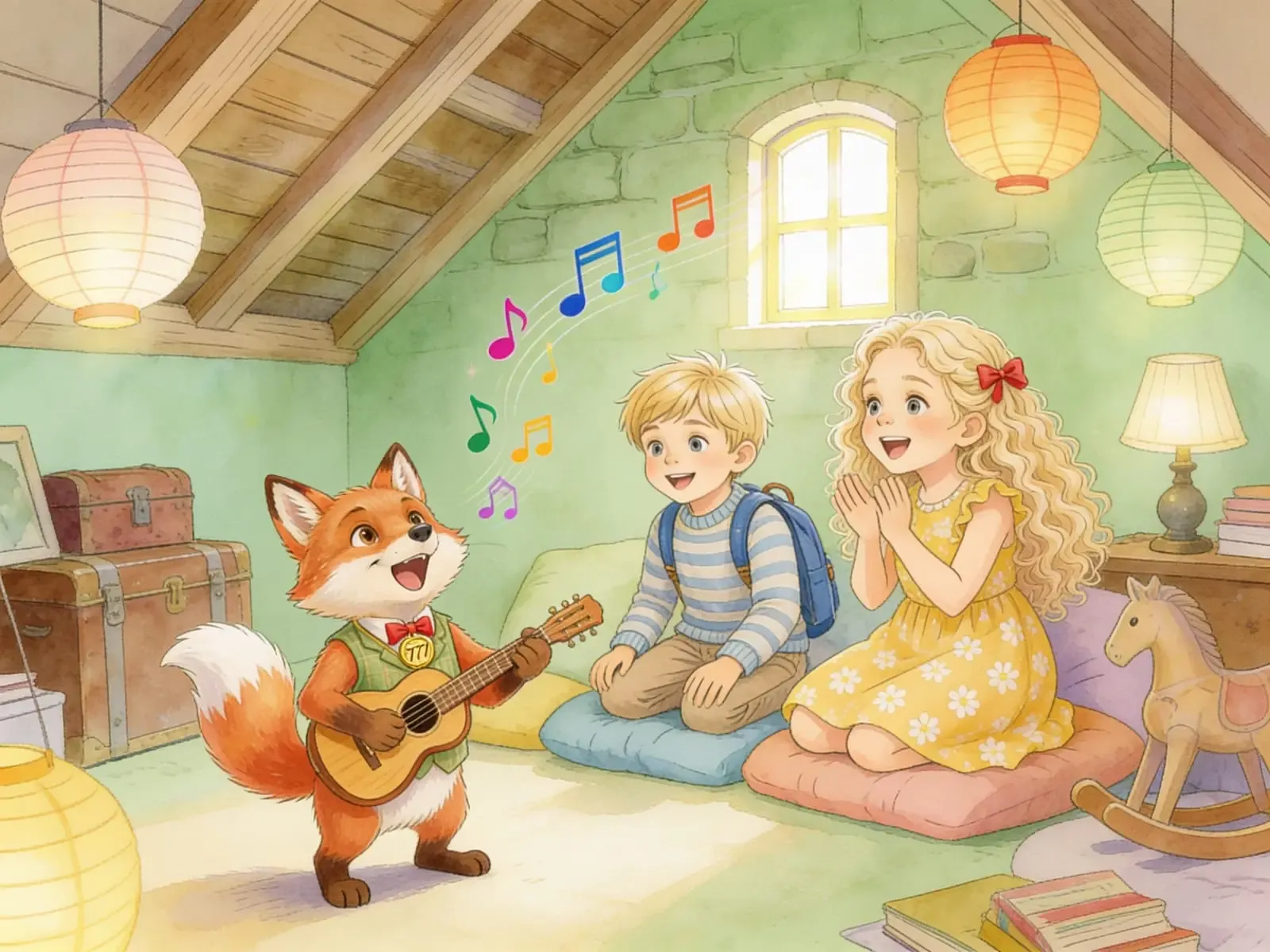 Pico spielt Gitarre, Lara und Jan singen mit