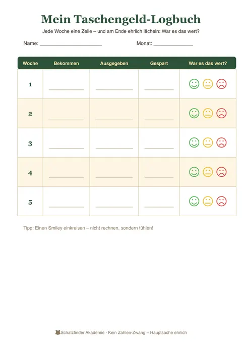 Arbeitsblatt: Taschengeld-Logbuch